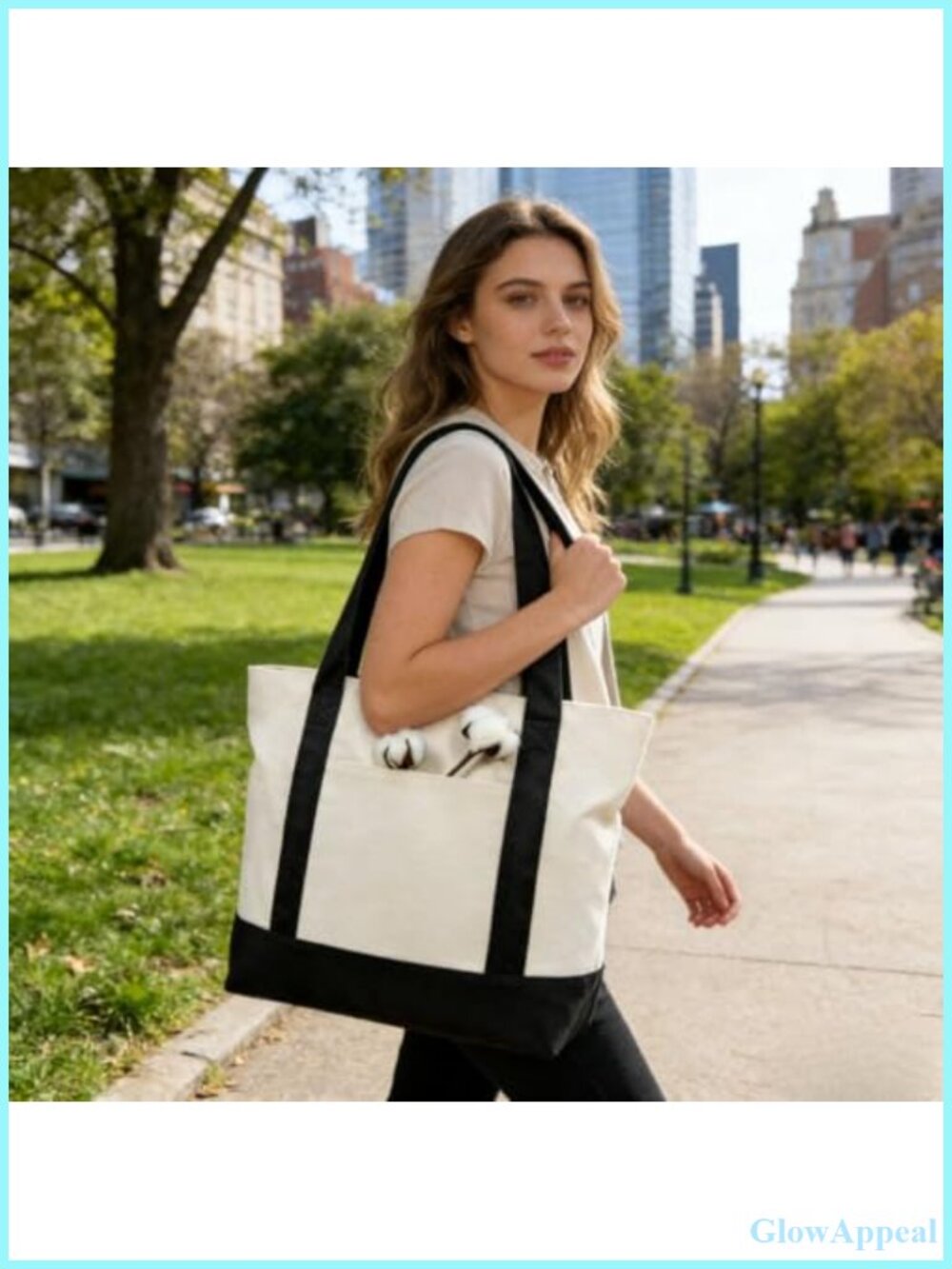 Women's Canvas Tote Bag Large Shoulder Bag Front Pocket Casual Cute Daily Use